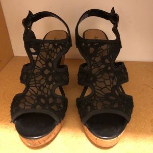 Black Lace Wedge Heels
